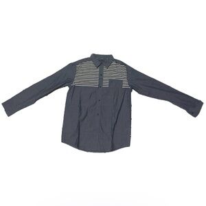 L/G 14/16 Kids Boys Youth Nautica Navy Nautical Button-Down Shirt White Stripes